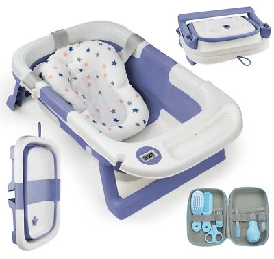 Babybadewanne Faltbar Babywanne mit Gestell Thermometer + Kissen 69,8 x 42x 21cm - Bild 1 von 4