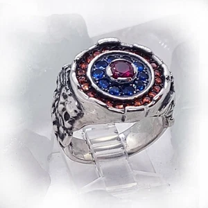 Armenian Sterling Silver Ring with Flag Color CZ Stones Version 2 - Picture 1 of 5
