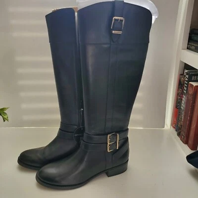 WOMEN'S TALL BLACK LEATHER RIDING BOOTS, Size 8.5 - 1.25 in heel, New w/ tags — 第 1/4 张图片