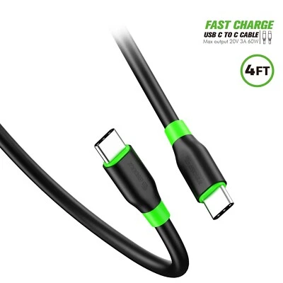 4FT USB-C to USB-C Cable Male Type-C Cable Cord Fast Charger Charging Data Sync - Image 1 of 4