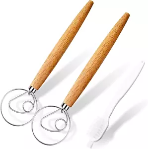 2-Pack Danish Dough Whisk, 13-Inch Dutch Whisk with Stainless Steel Ring, Dutch - Picture 1 of 12