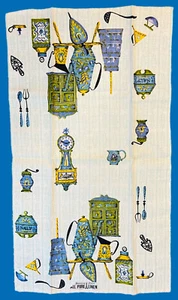 Vintage Pariser Drucke Leinen Küche Tee Geschirrtuch blau Kaffeekanne MCM 24 x 18 - Bild 1 von 4