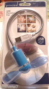Light Blue USB Personal Personal Flexible Mini Fan by Principal, USB 1.1 or 2.0 - Picture 1 of 2