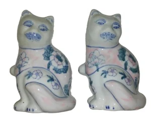 Statuine gatto vintage porcellana rosa floreale gattino baffi baffi 7" pr RARO - Foto 1 di 5