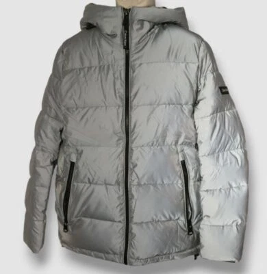 $251 Calvin Klein Para Hombre Gris Reflectante Con Capucha Abrigo Puffer Chaqueta Talla S Foto 1 de 4
