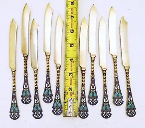 10er Set Marius Hammer Sterling Silber vergoldet Emaille Besteck Messer Norwegen - Bild 1 von 12