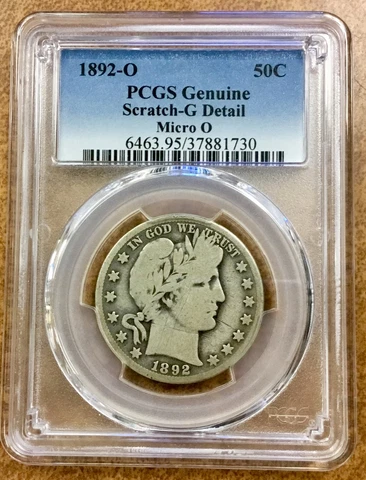 1892-o  Barber Half dollar with Rare Micro "o"   PCGS  G detail Cover
