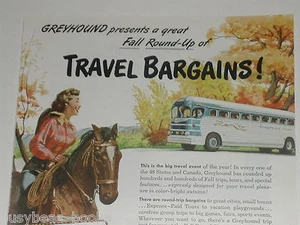 1950 GREYHOUND Bus advertisement, Fall colors, lady on horseback - Picture 1 of 3