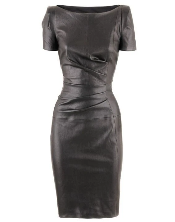Women Leather Dress New Black Genuine Lambskin Sexy Leather Dress XS-3XL DS77 - Image 1 of 3