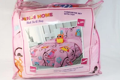 OWL BRANCH Bed in Bag Pink Comforter Sheet Set w/Plush TWIN 6pc Girl COMPLETE - Image 1 of 4