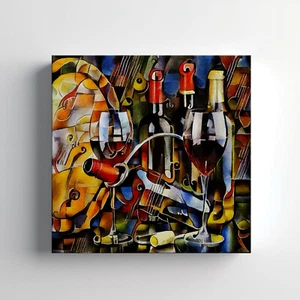 Arte de pared colorido vintage copas de vino cubismo lienzo impresión decoración del hogar - Imagen 1 de 10
