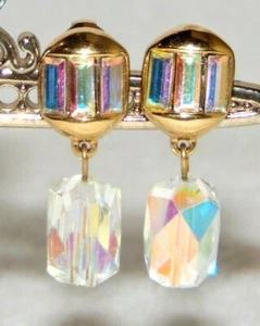 Swarovski Stamped Gold & Crystal Drop Clip On Earrings - Picture 1 of 5