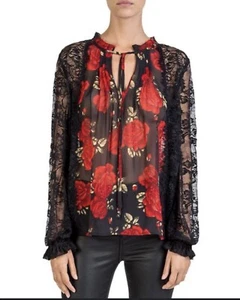 The Kooples Sleeping Roses Lace Pullover Lightweight 100% Silk Top Medium/Large - Picture 1 of 6