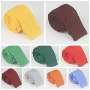 Men's Fashion Solid Tie Knit Knitted Tie Necktie Narrow Slim Skinny Woven - Picture 1 of 22