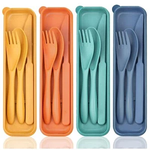 Travel Utensil Set with Case 4 Sets Reusable Cutlery Set Portable Camping Ute... - Picture 1 of 7