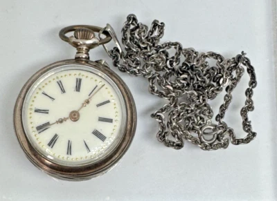 Antique Swiss Lepine Pendant Pocket Watch 1890's Engraved Silver/Gold Case Chain - Image 1 of 4