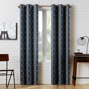 Sun Zero Kenwood Chevron Blackout Grommet Curtain Panel, 40" x 84", Navy Blue - Picture 1 of 10