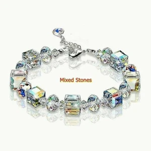 Gemischtes Glasperlen Armband mit Kristallen 18K Weißgold verstellbar 7"-9" - Bild 1 von 3