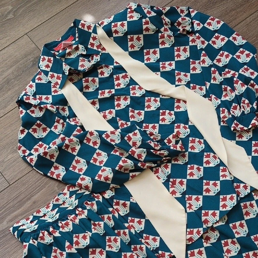 Camisa y falda vintage de los 80 Halston III con botones - verde azulado y rojo a cuadros - 10 Foto 1 de 4