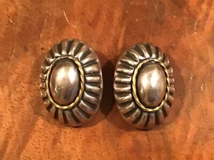 Vtg Sterling Silver 925 Modernist Mexico Taxco Oval Clip On Earrings - Imagen 1 de 6