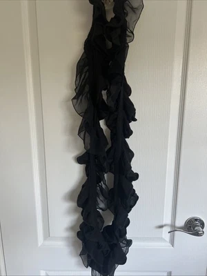 Bufanda circular larga vintage Juicy Couture suave negra de algodón de gasa con volantes Foto 1 de 4