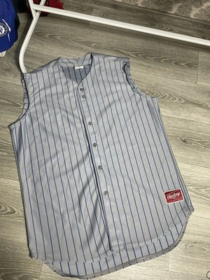 Vintage Rawlings Men’s Size XL Gray Blue Stripe Baseball Jersey Uniform Shirt - Изображение 1 из 4