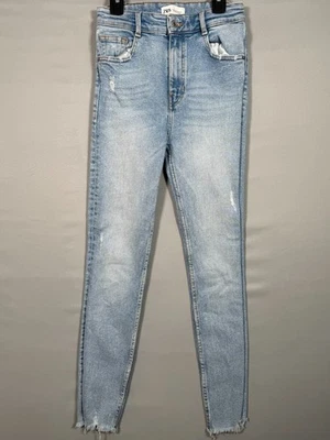 Zara Grunge Jean Denim Women's  Size 4 Distressed Raw Hem Straight Leg - Image 1 of 4