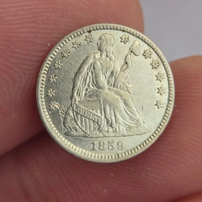 Media moneda de diez centavos libertad sentada 1859 AU detalles limpiados Foto 1 de 4