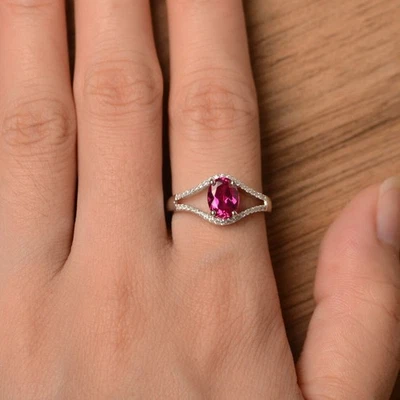 925 Sterling Silver Ruby Lab Created Dainty Gemstone Women Ring Duty Free - Image 1 of 4