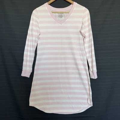 Lauren Ralph Lauren Pink Ivory Stripe Long Sleeve Night Gown Pajama Small - Image 1 of 4