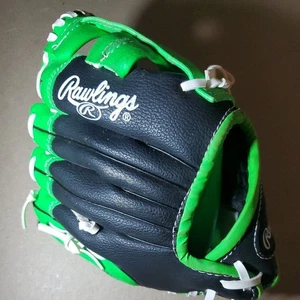 Rawlings T-ball Baseball Glove 9" Youth RHT PL90LG  Black Green Athletic NWT ! - Picture 1 of 12