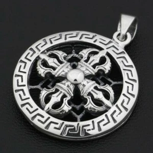 925 Sterling Silber Tibetischer Vajra Dorje Anhänger Biker Punk Schmuck 9F008D - Bild 1 von 3