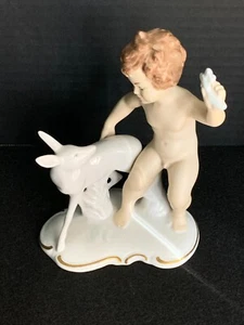 Boy Putti Angel with a deer German porcelain figurine WALLENDORF Vintage 1347 - Picture 1 of 10