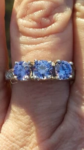 Tanzanite Round Cut Lab Created Ring 10K White Gold - Picture 1 of 12