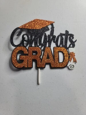 CONGRATS GRAD CENTRO DE MESA NARANJA Y NEGRO PARA PASTEL PT3 Foto 1 de 4