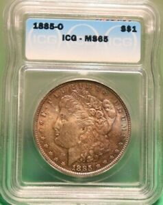 1885 O ICG MS65 Morgan Silver $1 Rainbow Toning Nice!!!!