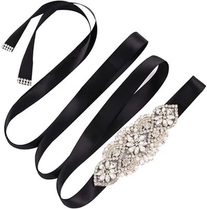 Bridal Wedding Belt Bridesmaid Dress Sash Crystal Rhinestone Ribbon Waist Belt - Picture 1 of 26