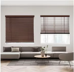 Cordless 2" Faux Wood Blind, Window Blinds 20.75" W x 48" H, Dark Oak - Picture 1 of 5