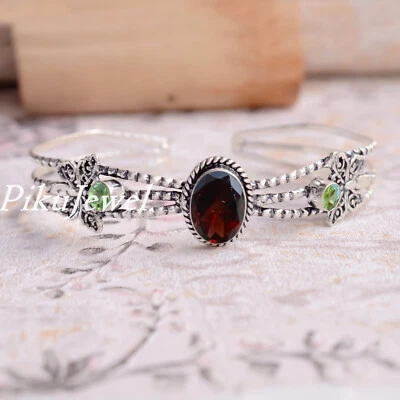 Facettierter Granat & Peridot Schliff Edelstein 925 Sterling Silber Schmetter... - Bild 1 von 4