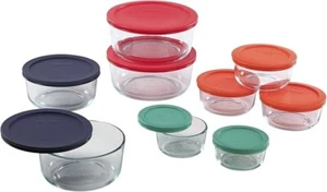 Pyrex 1110141 18pc Glass Food Storage with Multi-colored Lids - Picture 1 of 6