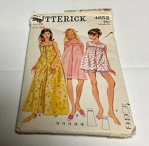 Butterick 4652 Sewing Pattern Night Gown Inverted Pleat Bloomers Babydoll 12 - Picture 1 of 3