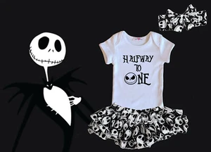 The Nightmare Before Christmas Half Birthday Bodysuit Girls Outfit Shirt Set - Picture 1 of 2