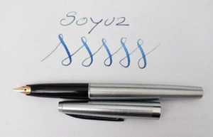 SOYUZ UNION STEEL FOUNTAIN PEN 14K EF FLEX NIB / BALLPOINT PEN VINTAGE UNUSED - Picture 1 of 10