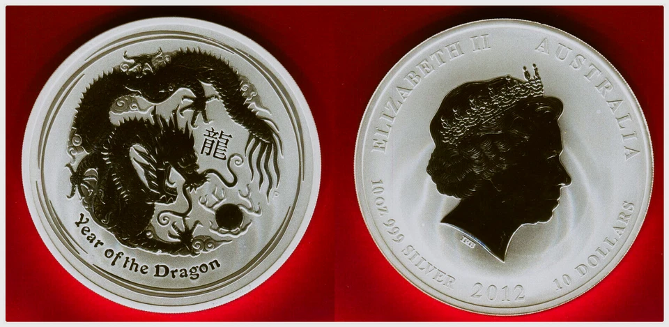 Australien 10 Dollar Silbermünze 10 Ounces 2012 Year of Dragon Chinese Zodiac - Bild 1 von 1