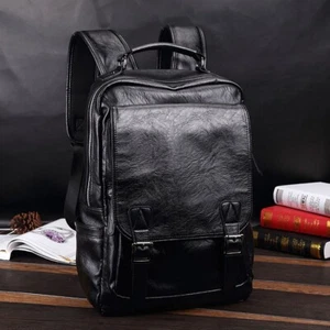 Men's Leather Backpack Shoulder Bag Weekender Travel Laptop Notebook School Bags - Picture 1 of 7