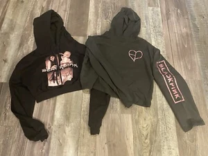 Sudadera con Capucha Negra Rosa Para Mujer Pequeña Dividida H&M Kpop Manga Larga Top Corto Sudaderas - Imagen 1 de 7