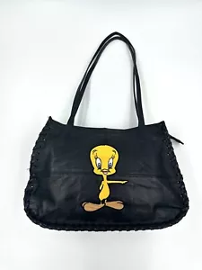 Bolso de Mano Vintage Looney Tunes Tweety Bird de Cuero Negro - Imagen 1 de 18