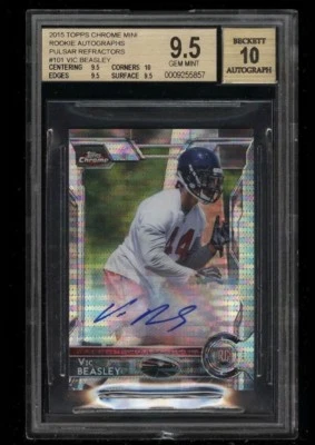 2015 Topps Chrome Mini Pulsar Refractor Vic Beasley RC AUTO /15 BGS 9.5  Auto 10 - Image 1 of 2