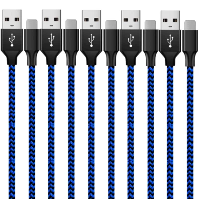 5Pack Bulk 6Ft Heavy Duty For iPhone 14 13 11 8 6 Charger USB Fast Charger Cable - Image 1 of 4