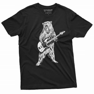 Music Band Bear Guitarist Tee Shirt | Men's Guitar Gifts Tee Bear Guitar Tee - Picture 1 of 9